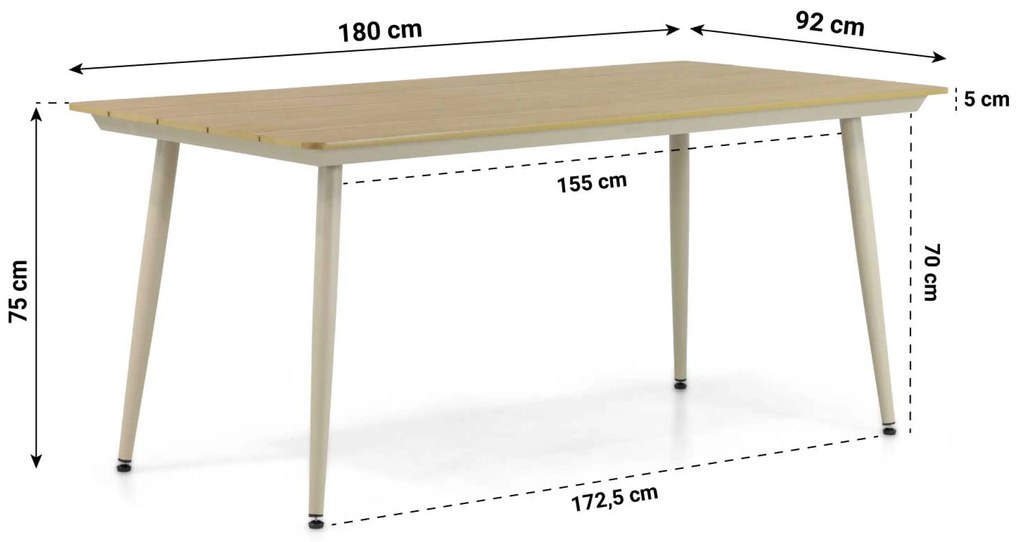 Tuinset 4 personen 180 cm Aluminium/wicker Taupe Coco Custa/Matale