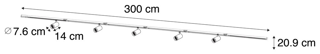 Modern railsysteem met 5 Spot / Opbouwspot / Plafondspots wit 1-fase GU10 70mm - Iconic Jeana Luxe GU10 Binnenverlichting Lamp