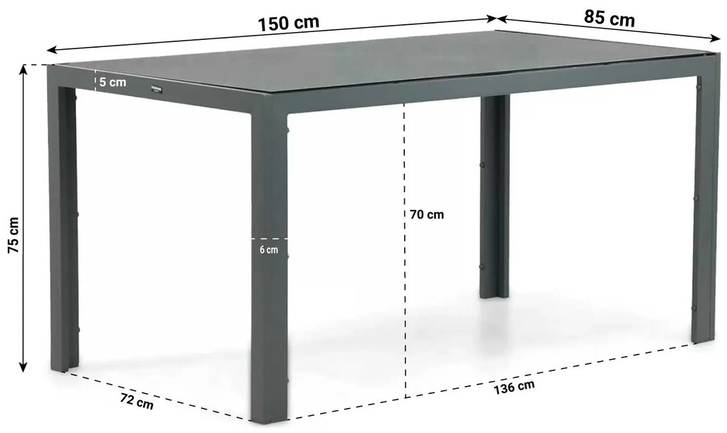 Tuinset 4 personen 150 cm Aluminium/textileen Grijs Domani Furniture Carino/Venustas