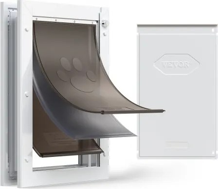 VEVOR Hondenluik (Groot) met 3 magnetische kleppen en metalen frame, weerbestendig kattenluik voor binnen- en buitendeuren, kattenluik, hondenluik, huisdierluik, wit, 26,04 x 41,28 cm (breedte x hoogte) Huisdierluik