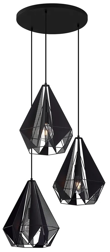 Industriële hanglamp zwart met mesh 3-lichts - Carcass