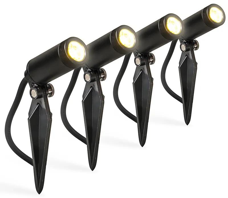 Buitenlamp Set van 4 prikspots zwart incl. LED IP68 - Garly Modern Buitenverlichting cilinder / rond