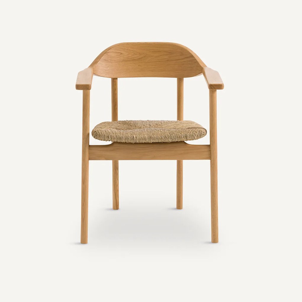 Tafel fauteuil in massief eik en stro, Arié