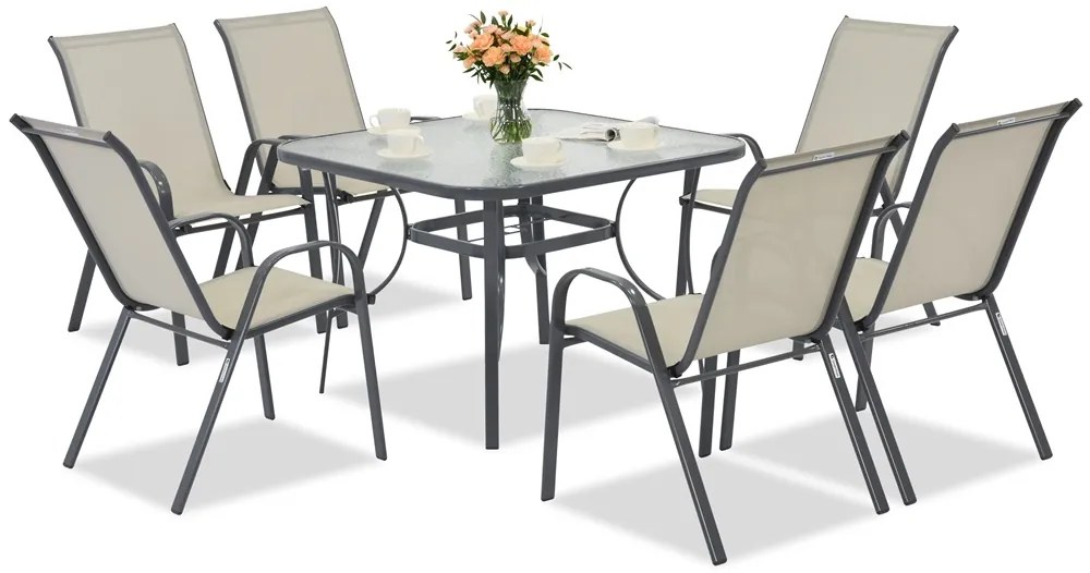 Tuinmeubelen Modena lichtgrijs voor 6 personen met vierkante tafel Garden Point