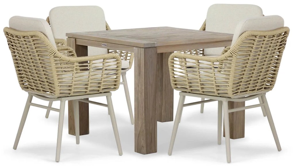 Tuinset 4 personen 100 cm Aluminium/wicker Taupe Coco Antoni/Brighton