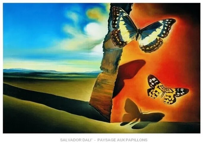 Kunstdruk Salvador Dali - Paysage Aux Papillons, Salvador Dalí