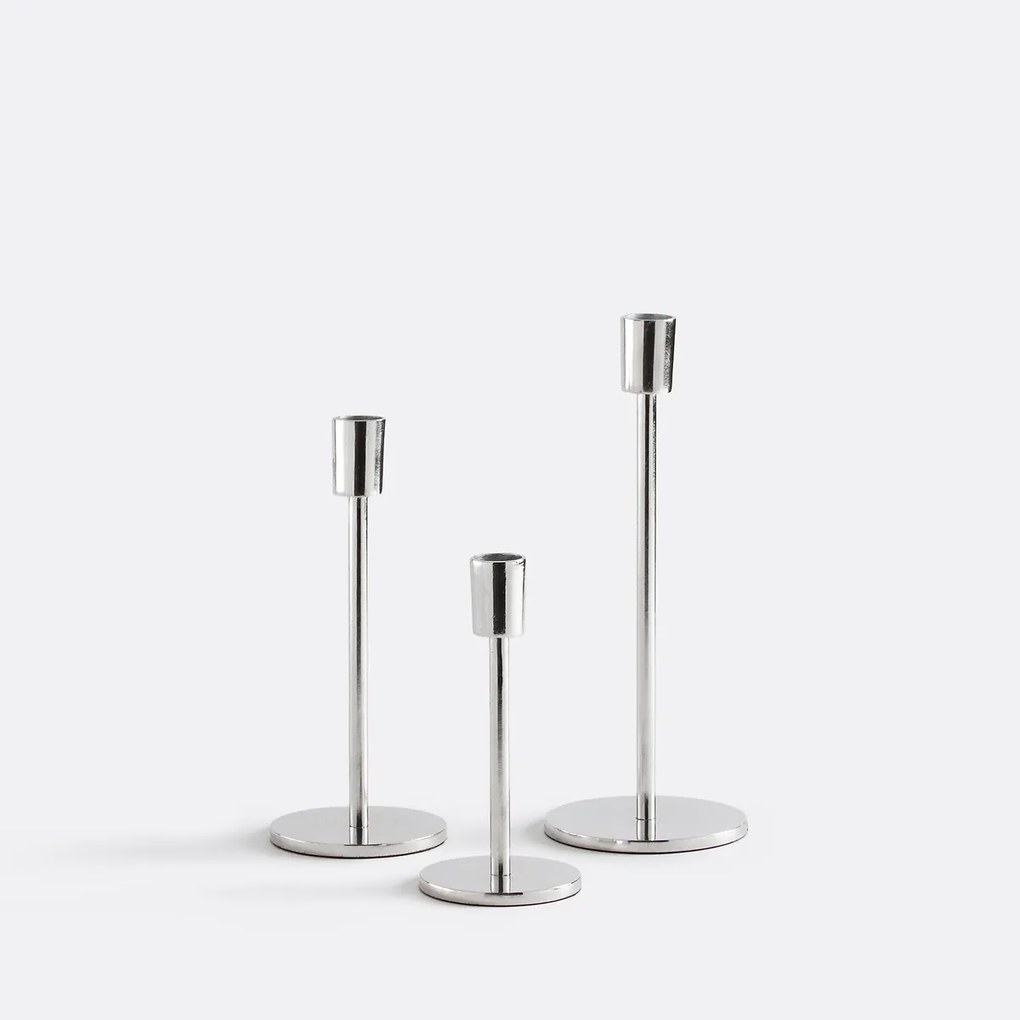 Set van 3 verchroomde aluminium metalen kandelaars Oror