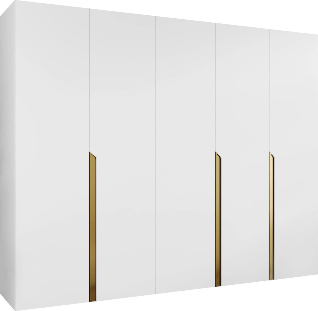 Kledingkast Hartford 582, Gouden, Wit, 202x250x52cm, 173 kg, Kledingkast deuren: Met scharnieren