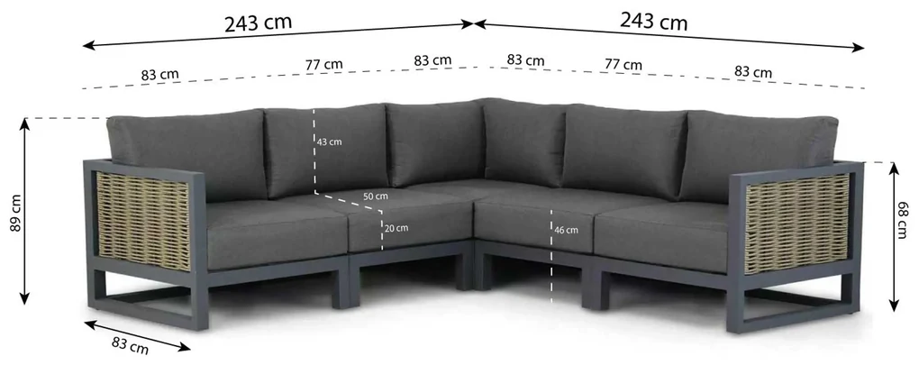 Hoek loungeset 6 personen Aluminium/wicker Grijs Santika Furniture Santika