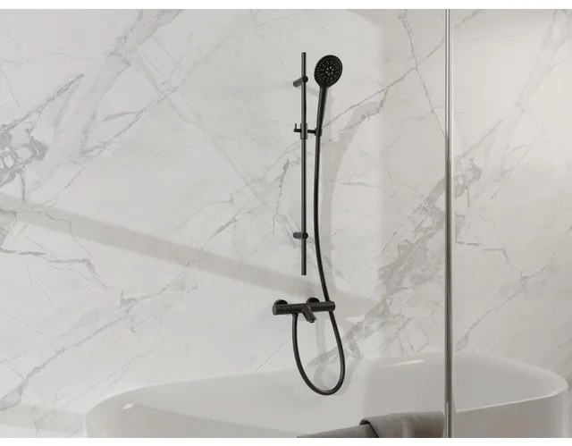 Fortifura Calvi Badkraan - met glijstangset - ronde handdouche gladde doucheslang - mat zwart SW767488/SW496816/SW706210/SW720224
