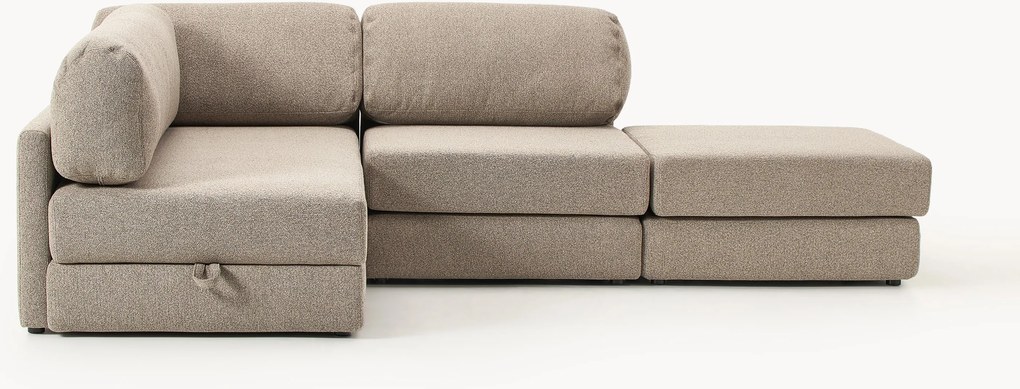 Bouclé hoekbankbed Ladina met opbergruimte