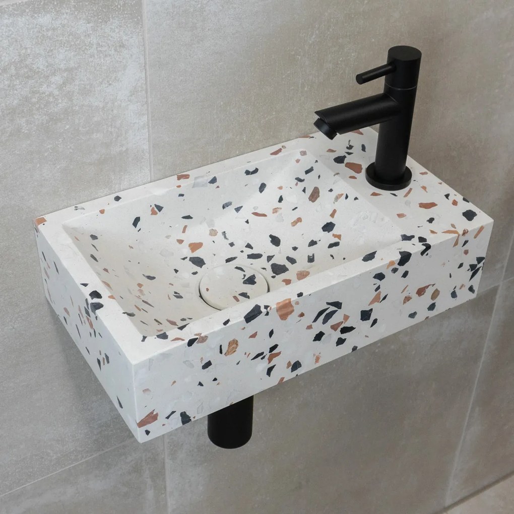 Saniclear Terrazzo fonteinset met rechte kraan in mat zwart