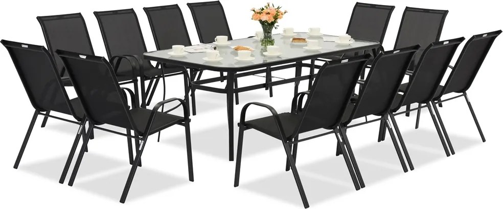 Modena metalen tuinmeubel voor 12 personen met grote tafel Garden Point zwart