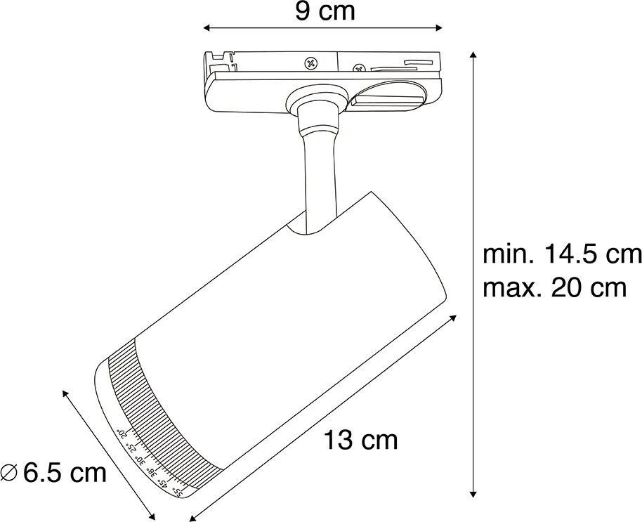 Moderne spot zwart voor railsysteem 1-fase incl. LED draai- en kantelbaar - Iconic Zoom