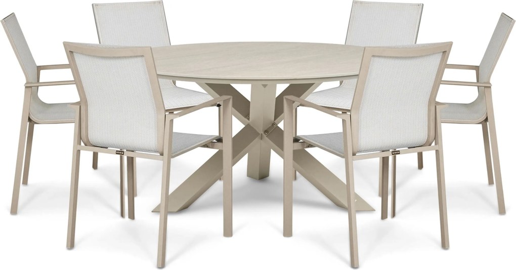 Tuinset Ronde Tuintafel 6 personen 150 cm Aluminium Zand/Beige  Lifestyle Garden Furniture Timo/Xento