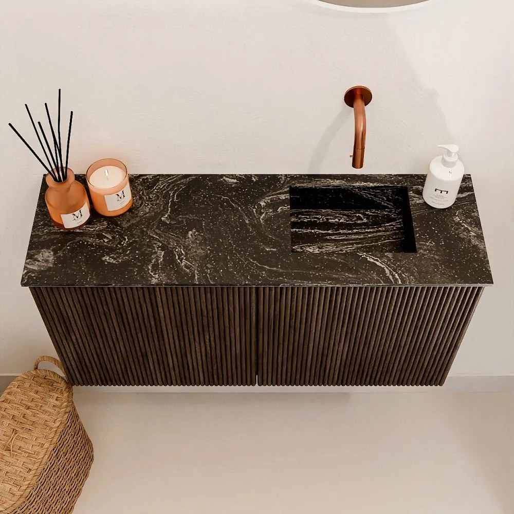Mondiaz Joya DLux 80cm toiletmeubel walnut met wastafel faye rechts zonder kraangat lava
