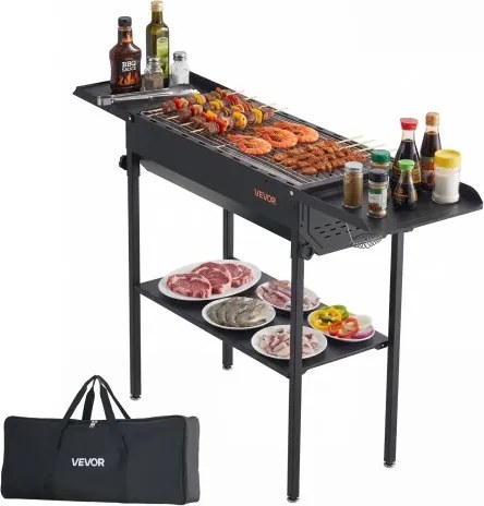 VEVOR Houtskoolgrill met verstelbare hoogte, inklapbare zijtafels en opbergtas, hittebestendige en gepoedercoate opklapbare grill, ideaal voor kamperen, tuinfeesten en andere gelegenheden.