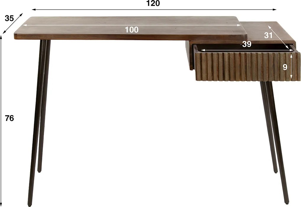 Kaptafel Met Een Lade En Metaal Frame - 120 X 35cm.