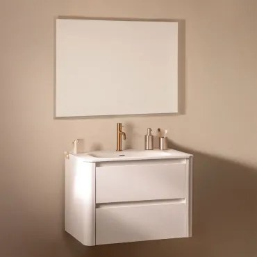 Conjunto Vaniteit Hangend 80x50 Cm In Hout Met Geïntegreerde Wastafel Egerton Wit & Rechthoekige Led En Anticondens 100x70 Cm Riben - Sklum