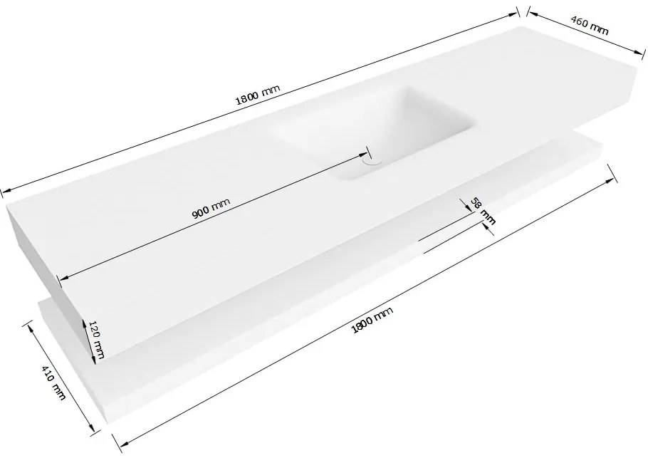 Zaro Alan badmeubel 180cm met planchet talc en vrijhangende wastafel cloud midden 1 kraangat urban
