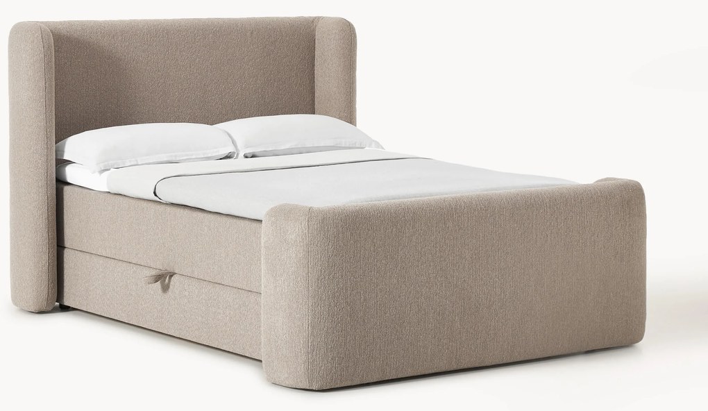 Bouclé boxspring bed Perla met opbergruimte