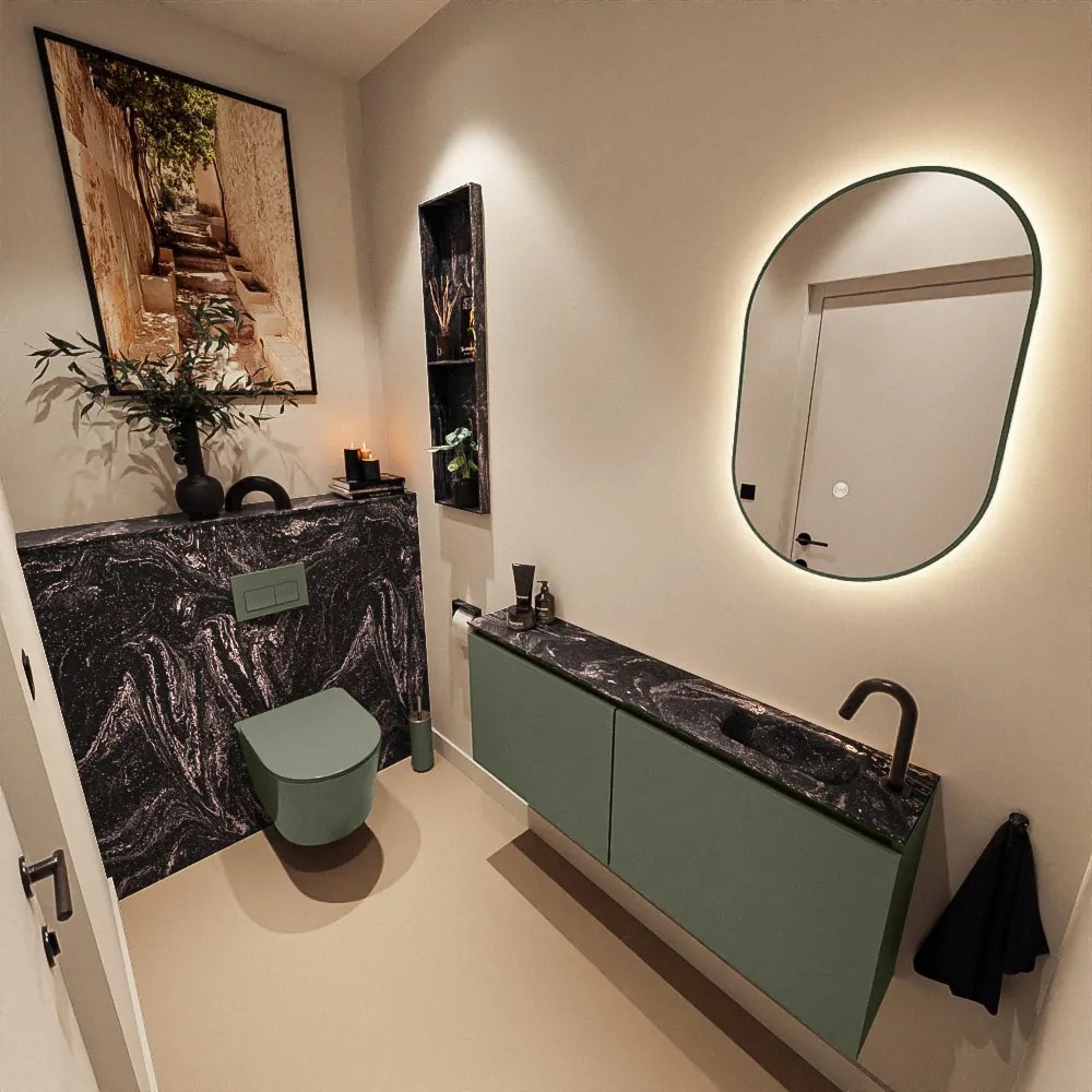 Mondiaz Ture DLux toiletmeubel 120cm army met wastafel lava rechts met kraangat