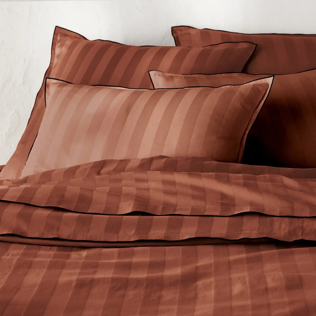Dekbedovertrek in gewassen katoensatijn met 118 draden, streep Victor