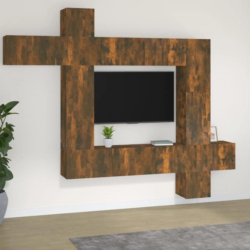 vidaXL 9-delige Tv-meubelset bewerkt hout gerookt eikenkleurig