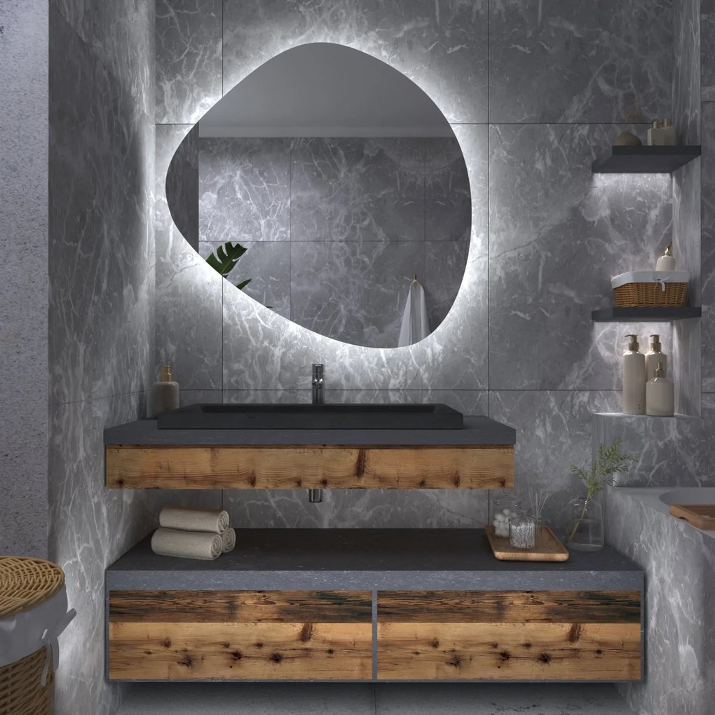 Kiezelvormige spiegel met LED-verlichting G5
