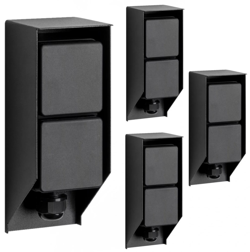 Set van 4 Tuinstopcontact Double Wall buitenstopcontact zwart