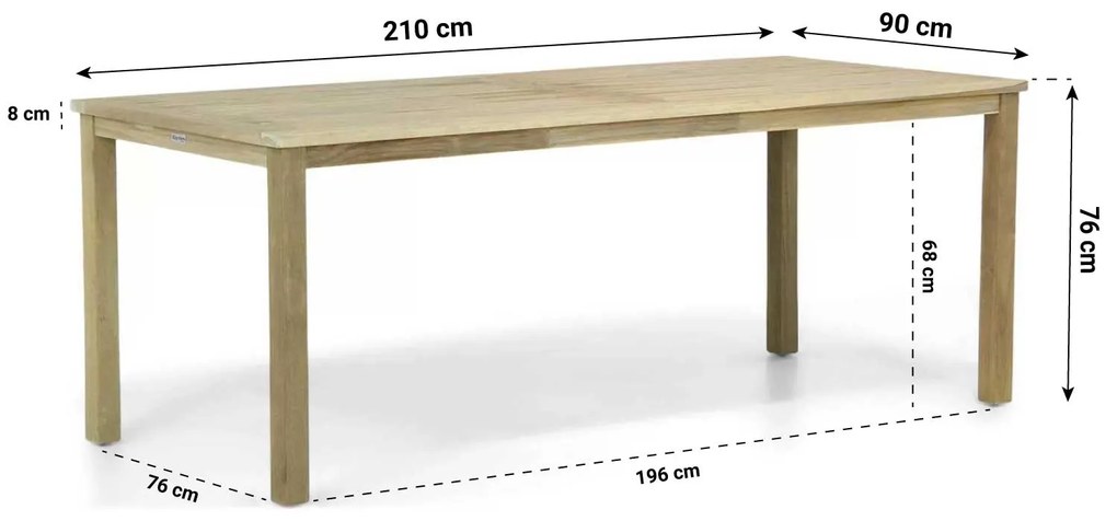 Dining Tuintafel Rechthoekig 210 x 90 cm Teak Old teak greywash Weston