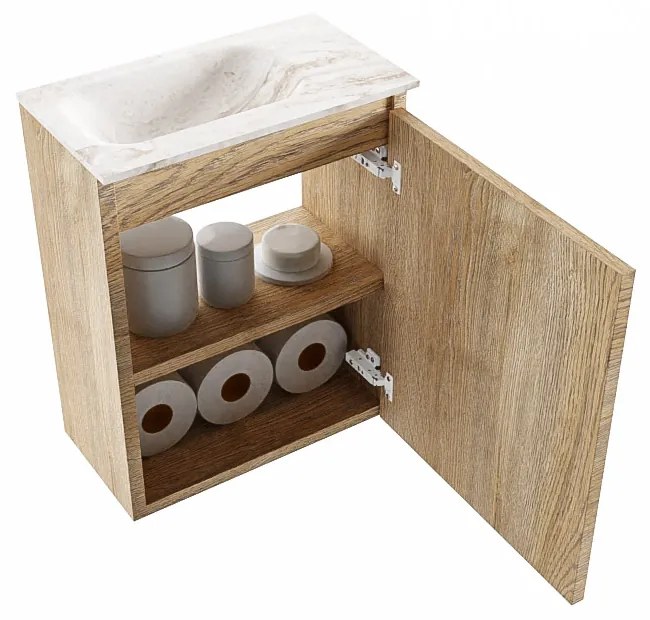 Mondiaz Ture DLux toiletmeubel 40cm washed oak met wastafel frappe links met kraangat