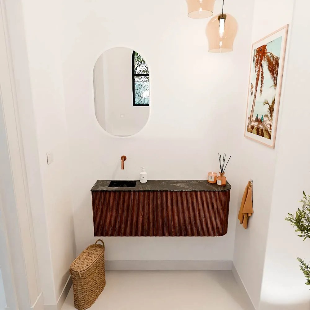 Mondiaz Joya DLux 110cm toiletmeubel ronding rechts ruby met wastafel faye links zonder kraangat lava