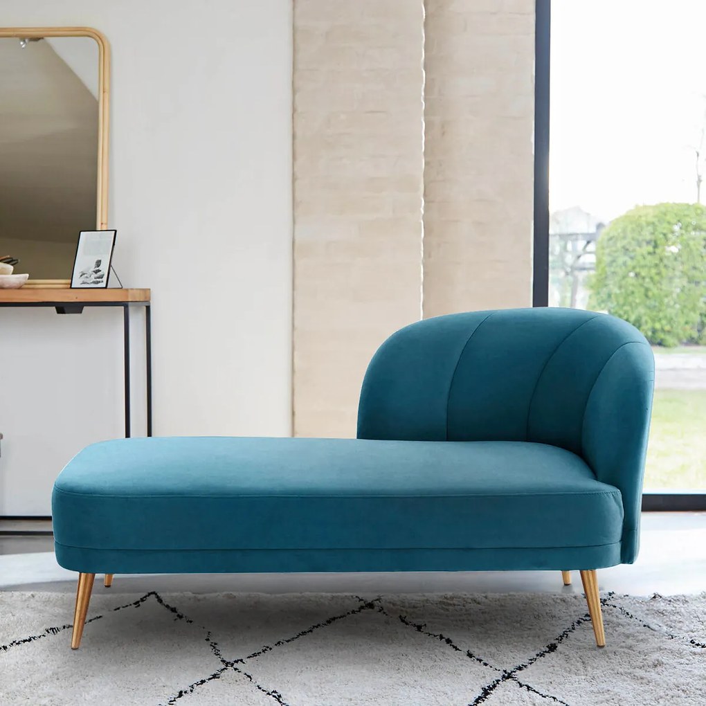 Longchair in fluweel, links, Leone