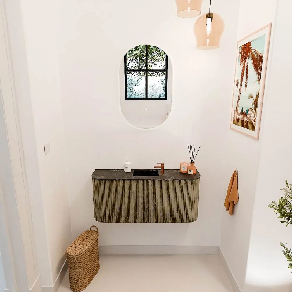 Mondiaz Joya DLux 95cm toiletmeubel ronding links/rechts dusk met wastafel faye midden 1 kraangat lava