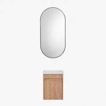 Narek Zwevend Houten Badkamermeubelset Met Geïntegreerde Wastafel Zonder Kraan & Ash Brown & Ovale Led En Anticondens Zwart 50x100 Cm Asteiro & Ș -