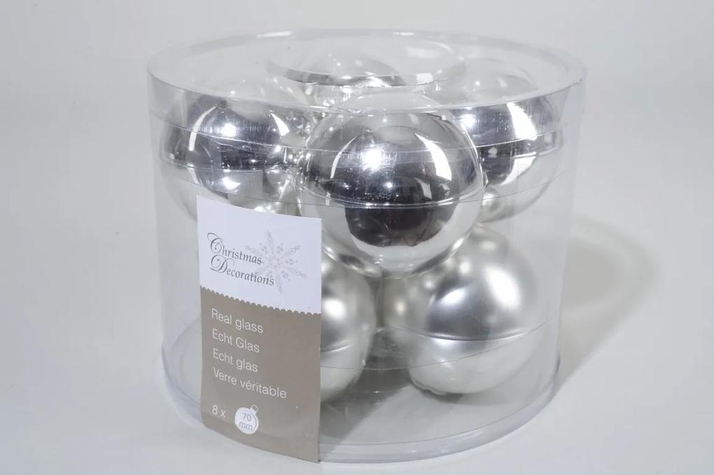8 kerstballen zilver glans-mat 70 mm
