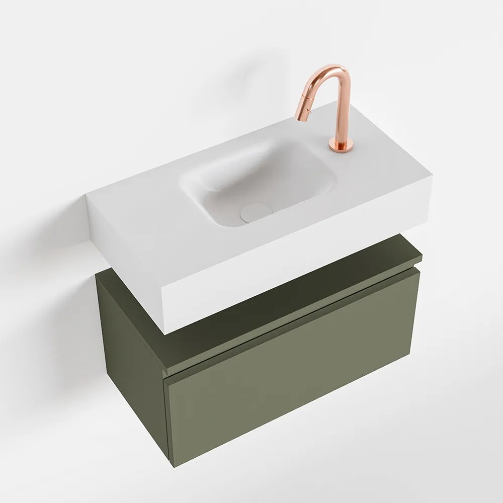 Mondiaz Andor toiletmeubel 60cm army met witte wastafel midden met kraangat