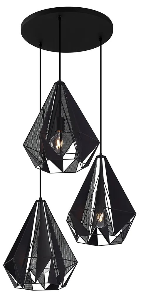 Industriële hanglamp zwart met mesh 3-lichts - Carcass