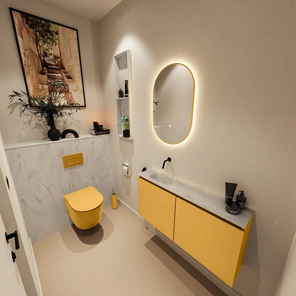 Mondiaz Ture DLux toiletmeubel 100cm ocher met wastafel opalo links zonder kraangat