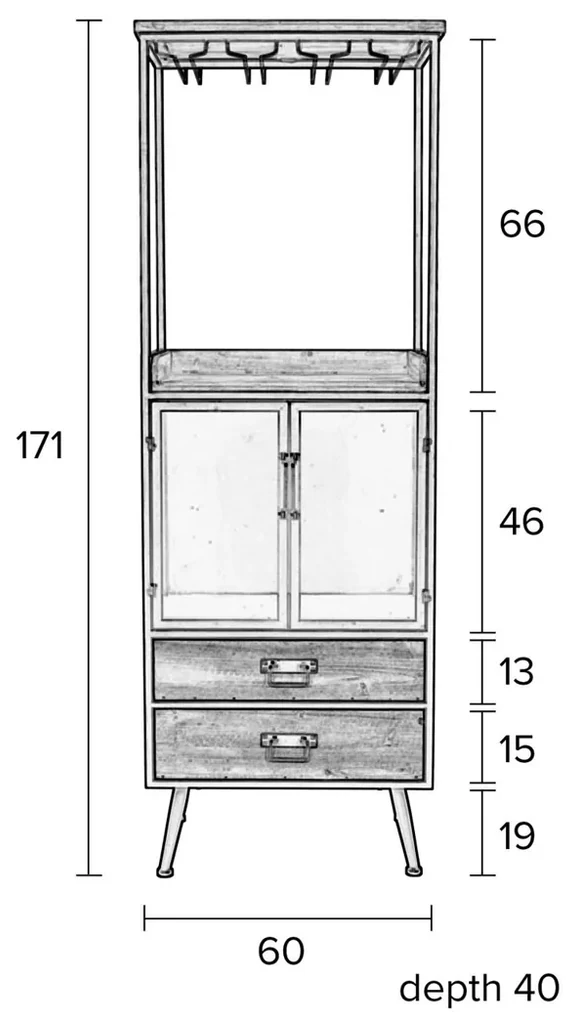 Hoog Wijnkabinet - 60x40x171cm.