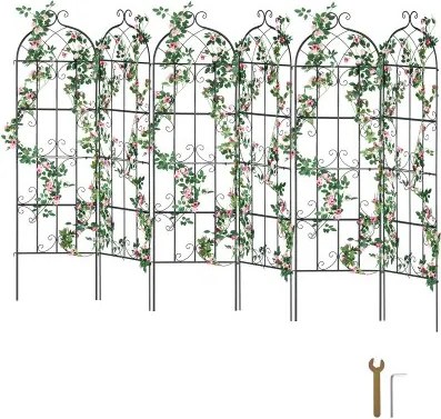 VEVOR Klimplantensteun, 51x180 cm, set van 6 roestvrije metalen trellis voor tuinbloemen, klimhulp, trellis voor rozen, komkommersteun, decoratieve clematis trellis voor binnenplaatsen en gazons