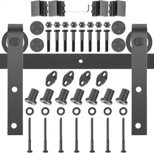 VEVOR Schuifdeur Hardware Kit, 3 m schuurdeurkit, 140 kg dragende dubbele schuurdeur Hardware Kit, koolstofstalen schuurdeurrail, schuifdeur voor 3,5-4,5 cm dikte en 1,5 m breed deurpaneel
