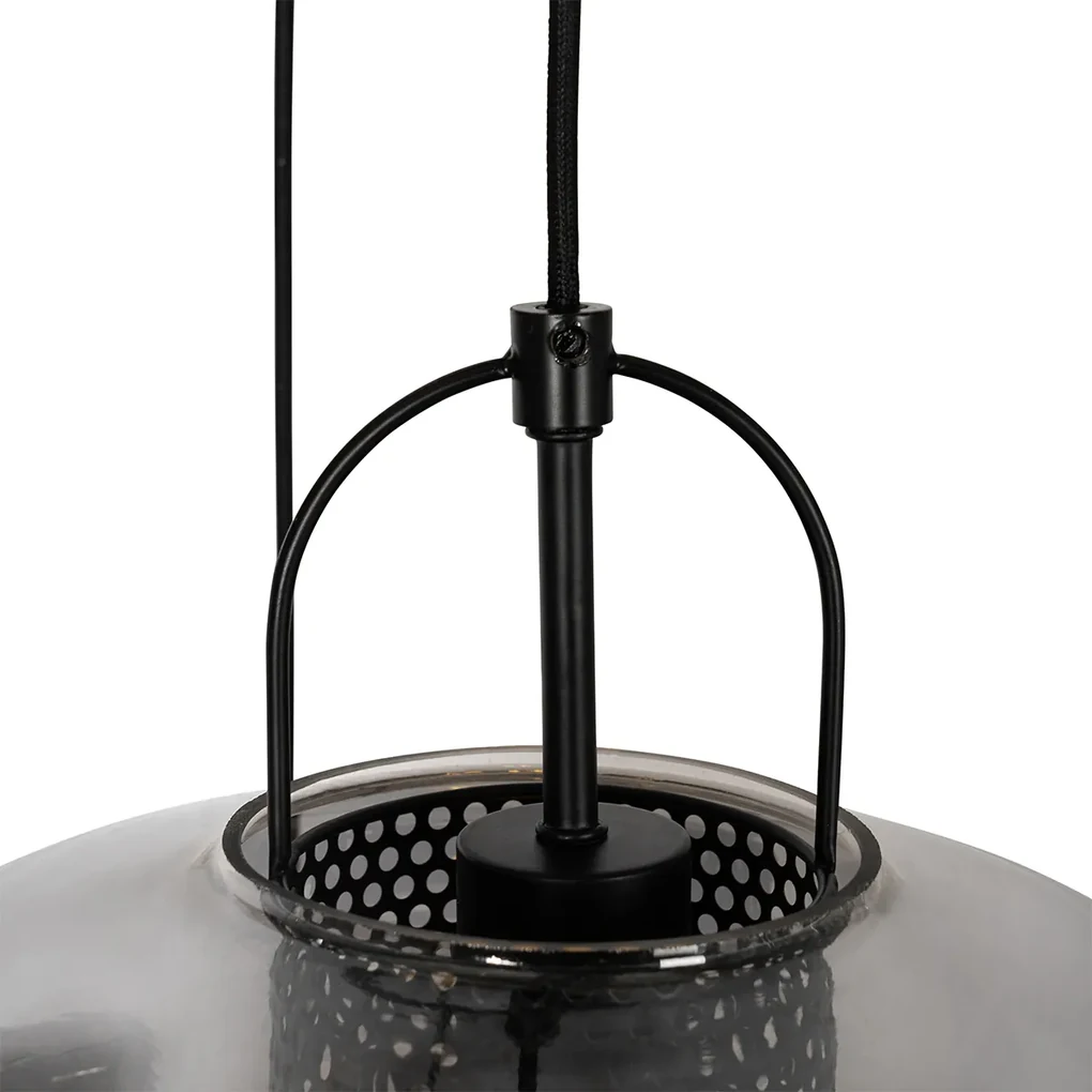 Hanglamp zwart met smoke glas rond 3-lichts - Kevin Art Deco E27 Binnenverlichting Lamp