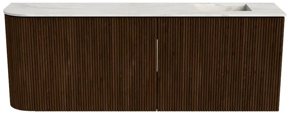 Mondiaz Joya DLux 110cm toiletmeubel ronding links walnut met wastafel faye rechts zonder kraangat ostra