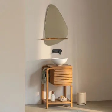 Bradley Teakhouten Badkamermeubelset Rond Wit Keramiek Ø30 Cm Calgari & Onregelmatig Met Houten Plank 55x85 Cm Kai & Matzwart Inbouwmodel - Sklum