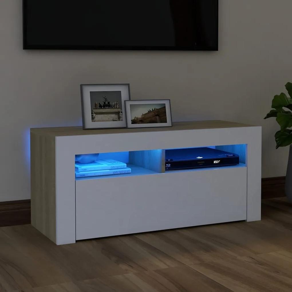 vidaXL Tv-meubel met LED-verlichting 90x35x40 cm wit sonoma eikenkleur