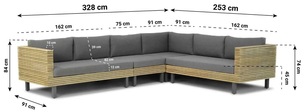 Hoek loungeset 5 personen Teak Old teak greywash  Lifestyle Garden Furniture New York