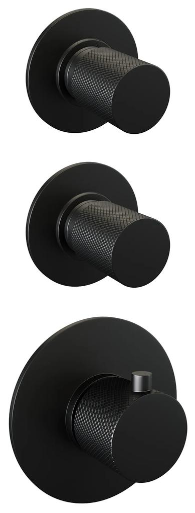 Brauer Black Carving complete inbouw regendouche set 01 met 20cm douchekop, rechte muurarm en staafhanddouche mat zwart