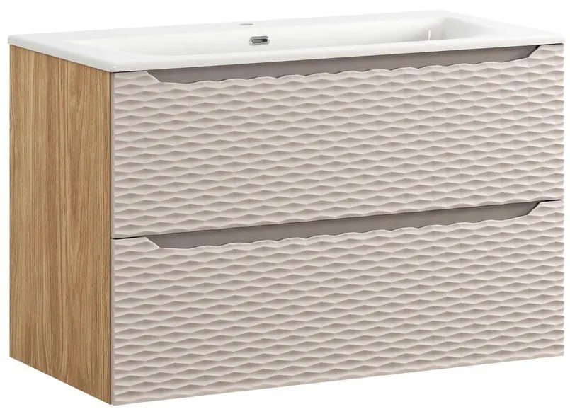 Comad Ocean Beige badmeubel 90cm met 2 lades en wastafel wit glans